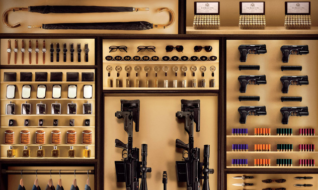 guns and ammunition on a wall