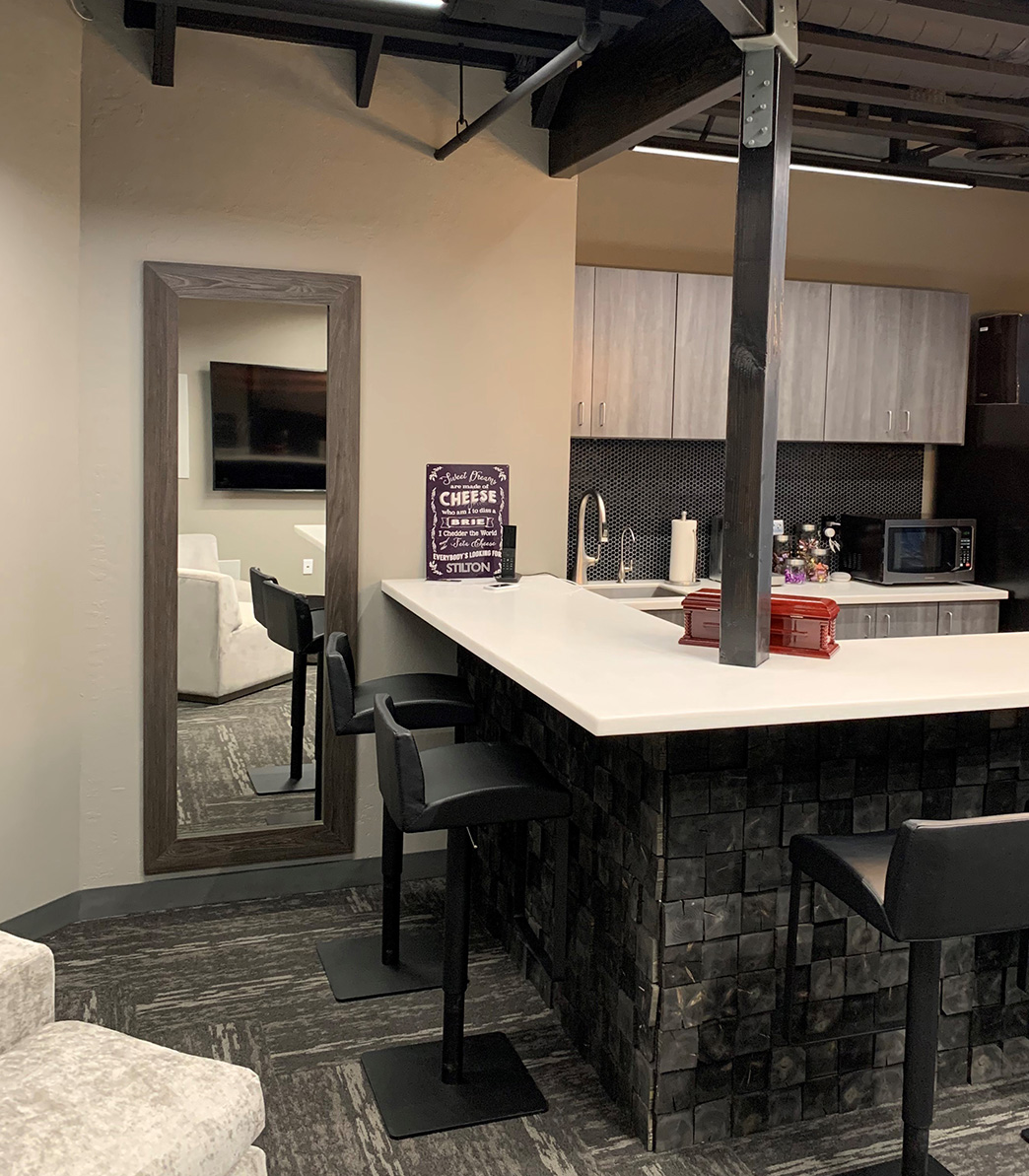 secret mirror door next to the kitchen