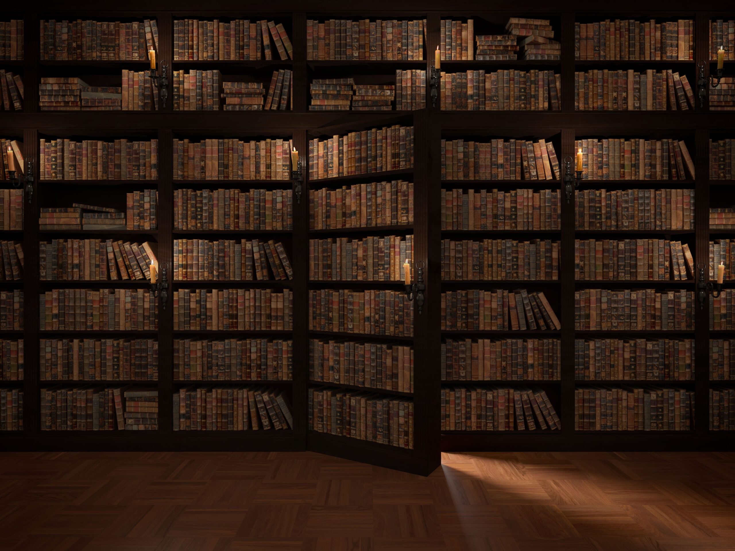 open secret bookcase door with lots of books