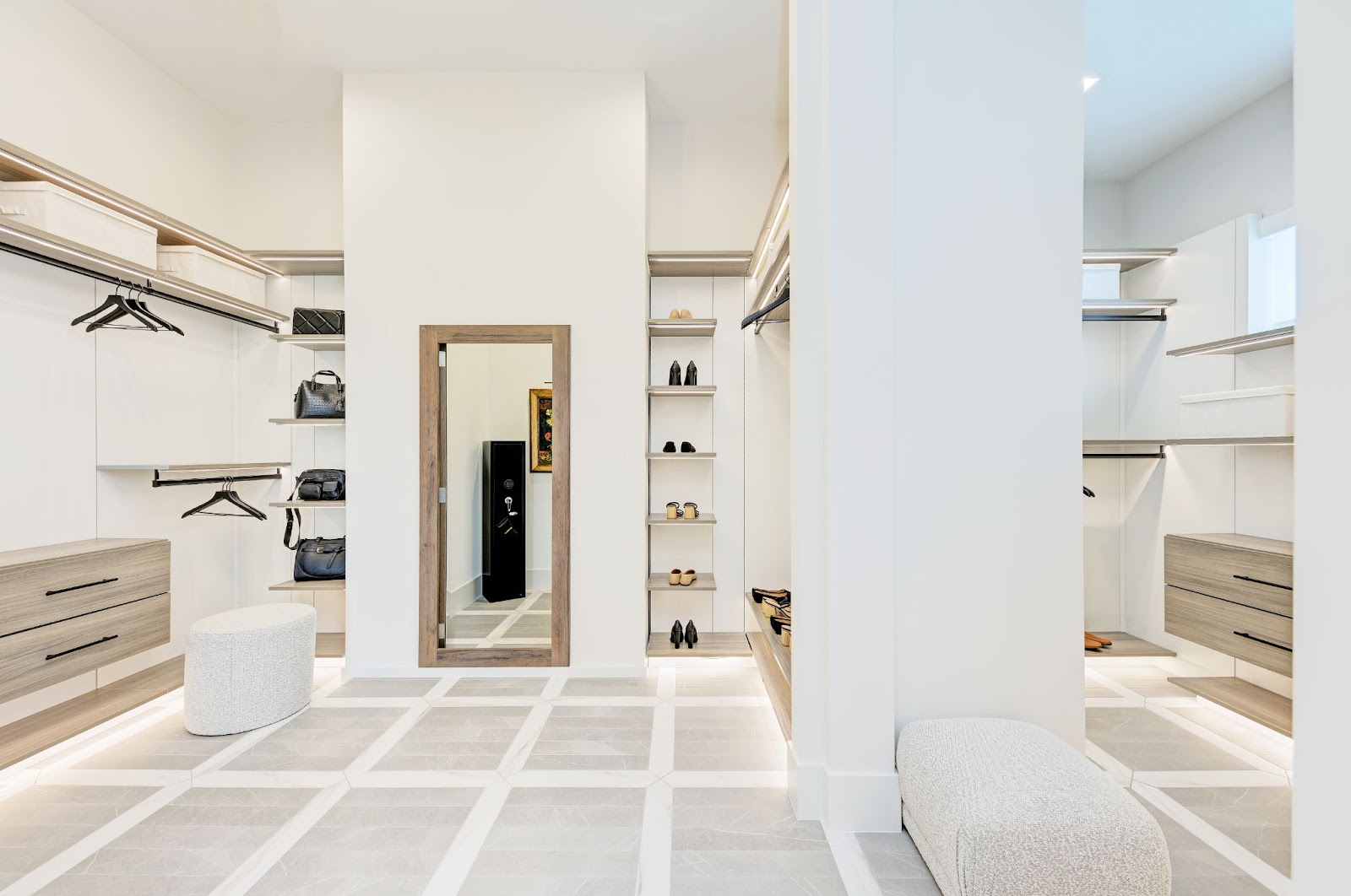 hidden mirror door in closet, designed by Hidden Door Store 