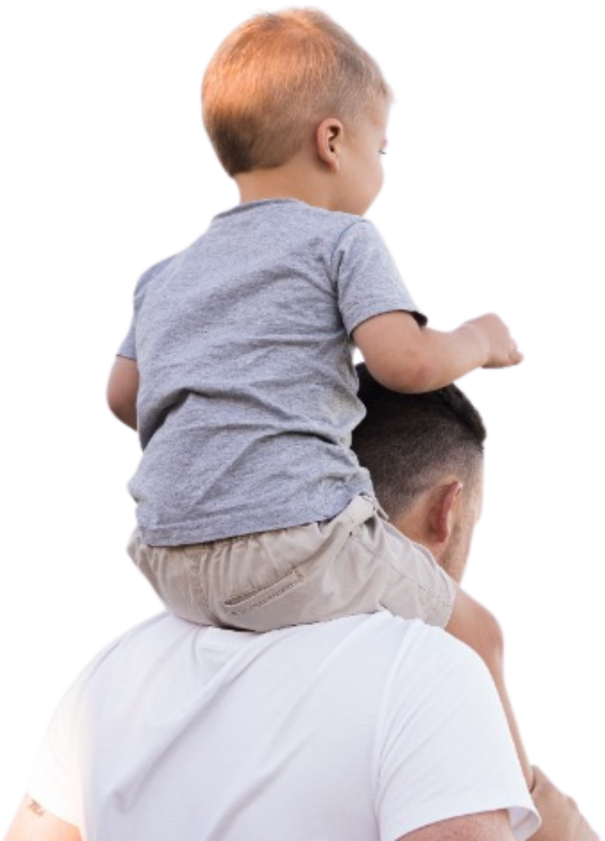 child on fathers shoulders