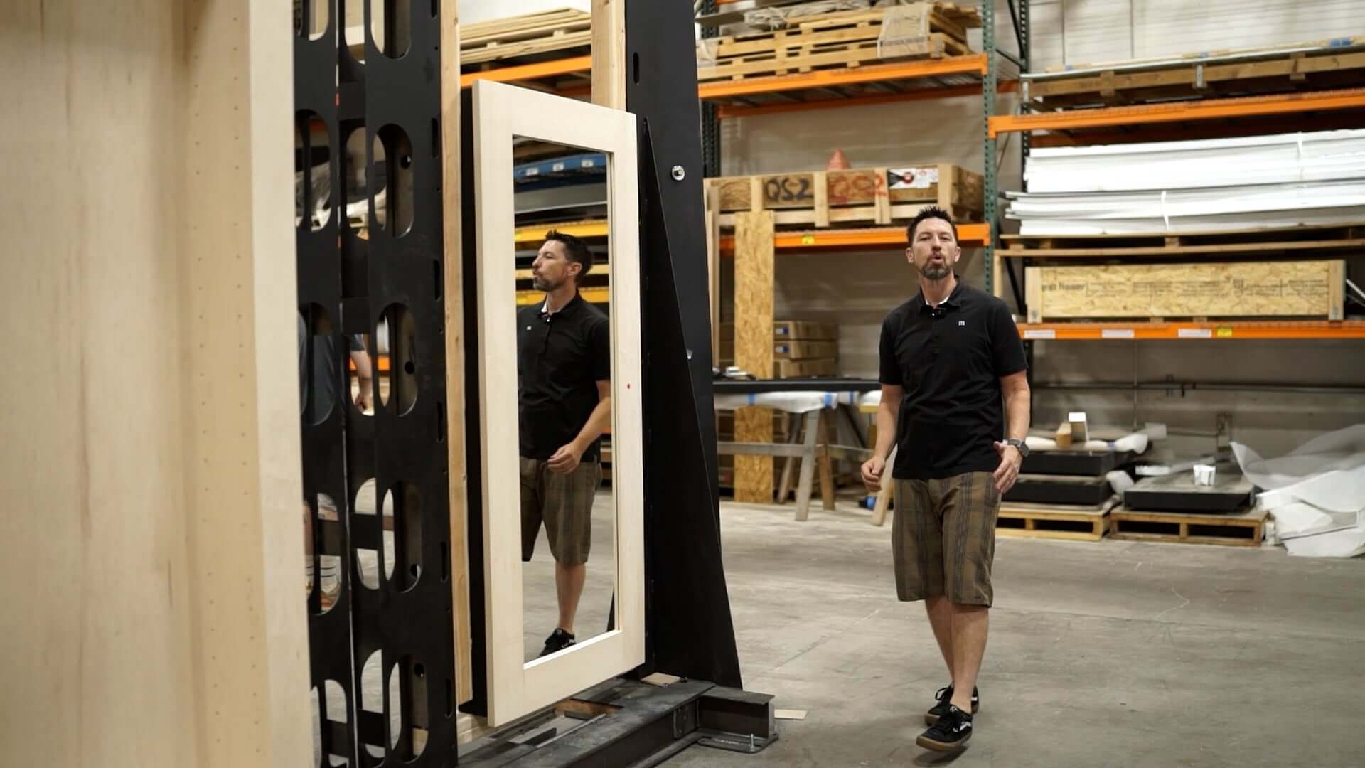 Steve Humble gives a tour of vault mirror door.