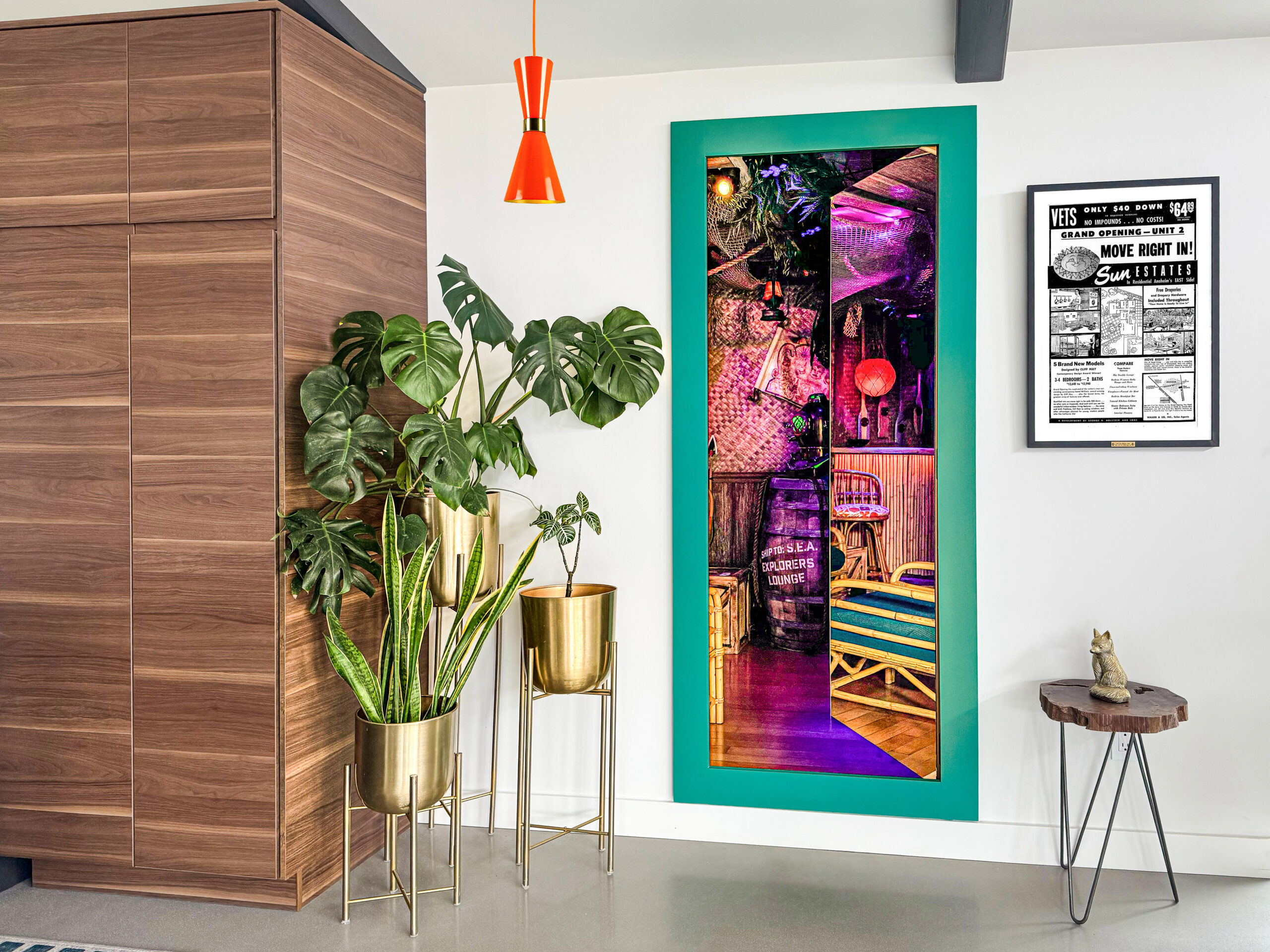 Green framed mirror door open