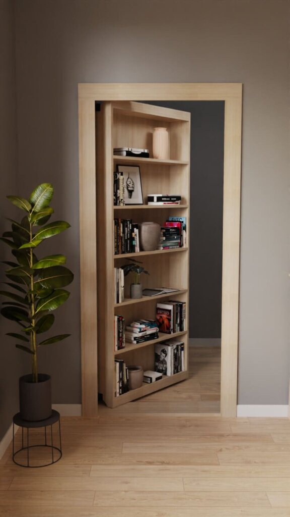 A DIY Bookcase Hidden Door Kit creating a secret entrance