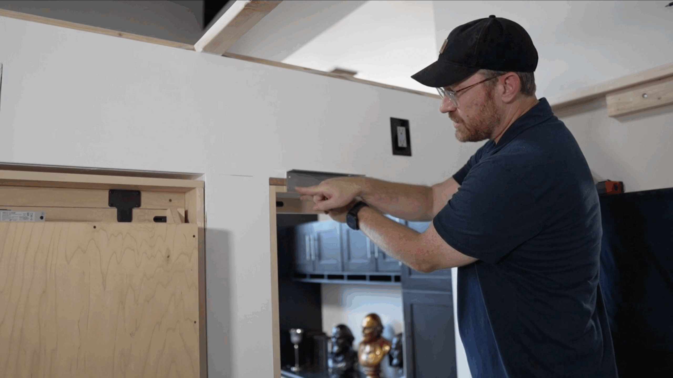 Electronic kit installation for DIY mirror kit door.